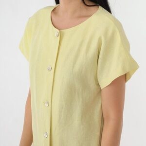 Vintage Liz Claiborne Linen Cotton Blend Short Sleeve Top Butter Yellow XL